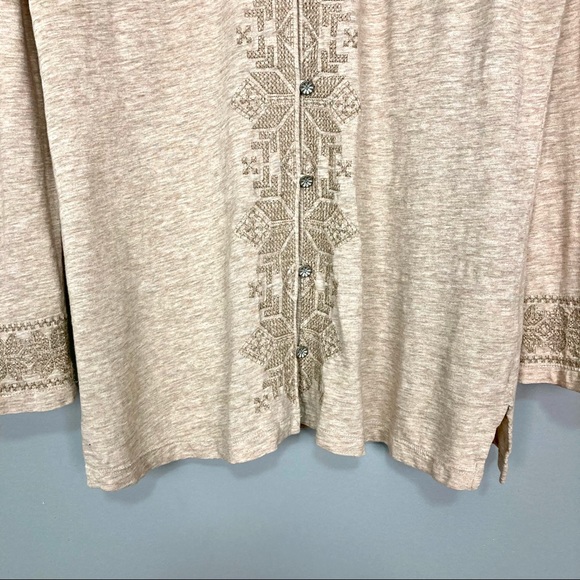 J. Jill Embroidered Knit Top Women’s Size M Button Front Long Sleeves Fairisle - Picture 4 of 9